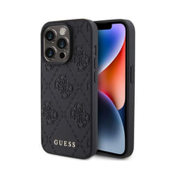 Étui pour iPhone 15 Pro - Guess - Cuir 4G - Noir - Semi-rigide - Mixte