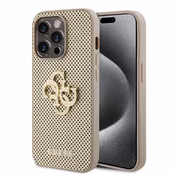 Coque pour iPhone 15 Pro - Guess Cuir Perforé 4G (GUHCP15LPSP4LGD) - Or