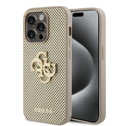 Coque pour iPhone 15 Pro - Guess Cuir Perforé 4G (GUHCP15LPSP4LGD) - Or