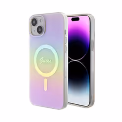 Coque telephone - bumper telephone Guess GUHMP15SHITSP Coque Rigide pour iPhone 15 61 Rose IML Iiridescent