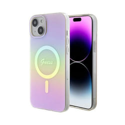 Coque telephone - bumper telephone Guess GUHMP15SHITSP Coque Rigide pour iPhone 15 61 Rose IML Iiridescent