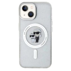 Karl Lagerfeld Coque MagSafe iPhone 15 Plus Pailleté Karl et Choupette Ultra Résistant Transparent