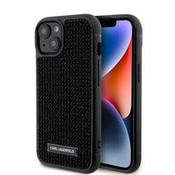 Coque - KARL LAGERFELD - Hardcase Strass - iPhone 15/14/13 - Plaque Métallique Logo - Noir