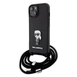 Coque pour iPhone 15/14/13 - KARL LAGERFELD - Saffiano Crossbody - Monogramme Metal Pin - Noir - Élégant