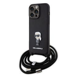 Coque pour iPhone 15 Pro Max - Karl Lagerfeld - Saffiano Crossbody - Noir - Monogramme Metal Pin - Élégante