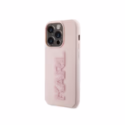 Coque pour iPhone 15 Pro Max Karl Lagerfeld - Effet cuir et logo scintillant - Rose