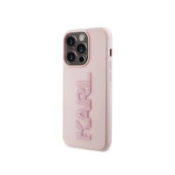 Coque pour iPhone 15 Pro Max Karl Lagerfeld - Effet cuir et logo scintillant - Rose
