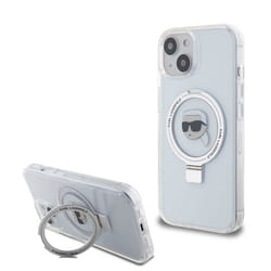 Coque pour iPhone 15 / iPhone 14 / iPhone 13 - Karl Lagerfeld Hardcase Ring Stand MagSafe (KLHMP15SHMRSKHH) - Tête de Karl blanche