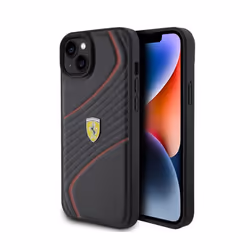 Coque de téléphone - Ferrari - iPhone 15 Plus - Cuir naturel - Protection anti-rayures - Noir