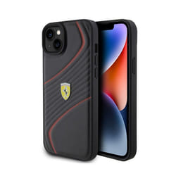 Coque de téléphone - Ferrari - iPhone 15 Plus - Cuir naturel - Protection anti-rayures - Noir