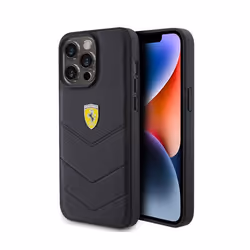 Logo en métal matelassé Ferrari - Coque pour iPhone 15 Pro Max (Noir)