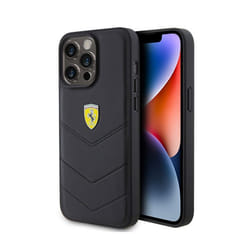 Logo en métal matelassé Ferrari - Coque pour iPhone 15 Pro Max (Noir)