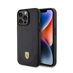 Coque de téléphone - Ferrari - iPhone 15 Pro Max - Noir - Cuir véritable - Compatible MagSafe