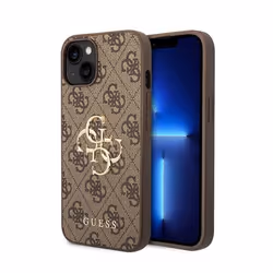 Coque telephone - bumper telephone Guess GUHCP15M4GMGBR Coque pour iPhone 15 Plus 67 Marron Rigide 4G Logo Big Metal