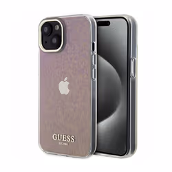 Guess GUHCP15SHDECMP Coque Rigide pour iPhone 15 61 Rose IML Face Miroir Disco Iiridescent