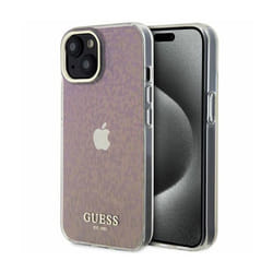 Guess GUHCP15SHDECMP Coque Rigide pour iPhone 15 61 Rose IML Face Miroir Disco Iiridescent