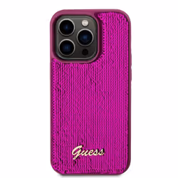 Coque pour iPhone 14 Pro Max Antichocs Souple Motif Sequins Guess Magenta