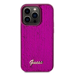 Coque pour iPhone 14 Pro Max Antichocs Souple Motif Sequins Guess Magenta
