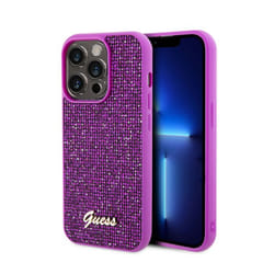 Guess Disco Metal Script - Coque pour iPhone 15 Pro (Fuchsia)