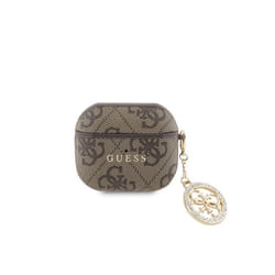 Coque pour Airpods 3 4G Script avec Charm Scintillant Ornée de Strass Guess Marron