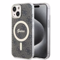 Coque pour iPhone 15 / iPhone 14 / iPhone 13 - Guess IML 4G MagSafe (GUHMP15SH4STW) - Marron