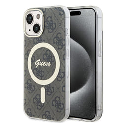 Coque pour iPhone 15 / iPhone 14 / iPhone 13 - Guess IML 4G MagSafe (GUHMP15SH4STW) - Marron