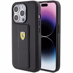 Coque - Ferrari - Grip Stand Metal Logo - iPhone 15 Pro Max - Noir - Élégant Sportif