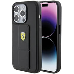 Coque - Ferrari - Grip Stand Metal Logo - iPhone 15 Pro Max - Noir - Élégant Sportif