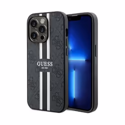 Guess 4G Stripes imprimées MagSafe - Coque iPhone 15 Pro (noir)