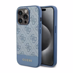 Étui pour iPhone 15 Pro Max - Guess - 4G Bottom Stripe - Cuir biologique - Semi-rigide - Bleu