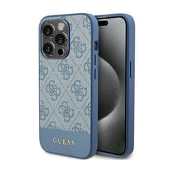 Étui pour iPhone 15 Pro Max - Guess - 4G Bottom Stripe - Cuir biologique - Semi-rigide - Bleu
