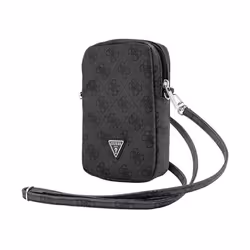Sac pour téléphone - Guess - Zip 4G Triangle - Cuir Saffiano - Noir - Dimensions 19x12x38 cm