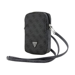 Sac pour téléphone - Guess - Zip 4G Triangle - Cuir Saffiano - Noir - Dimensions 19x12x38 cm