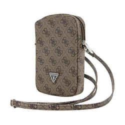 Sac pour téléphone - Guess - Zip 4G Triangle - Cuir Saffiano - Marron - Bandoulière réglable