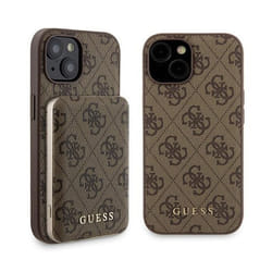 Guess Bundle Pack MagSafe 4G Metal Gold Logo - Ensemble étui + Power Bank 5000mAh MagSafe iPhone 15 (marron)