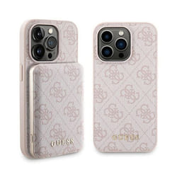 Guess Bundle Pack MagSafe 4G Metal Gold Logo - Ensemble coque + Power Bank 5000mAh MagSafe iPhone 14 Pro (rose)