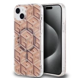 Coque pour iPhone 15 Plus / iPhone 14 Plus - Guess IML GCube MagSafe (GUHMP15MHMHGCUSTGW) - Marron