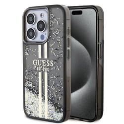 Coque Guess Liquid Glitter Gold Stripes pour iPhone 15 Pro - Black