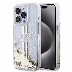 Coque pour iPhone 15 Pro Max - Guess Liquid Glitter Gold Stripes (GUHCP15XLFCFCSEGT) - Transparente