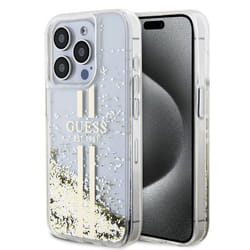 Coque pour iPhone 15 Pro Max - Guess Liquid Glitter Gold Stripes (GUHCP15XLFCFCSEGT) - Transparente