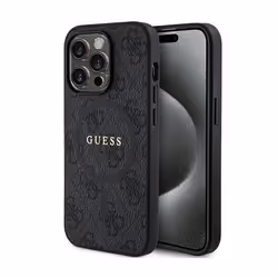 Guess 4G Collection Cuir Métal Logo MagSafe - Étui pour iPhone 14 Pro (noir)