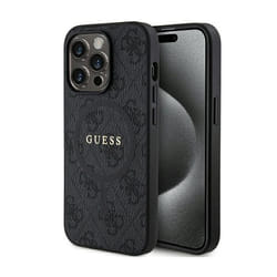 Guess 4G Collection Cuir Métal Logo MagSafe - Étui pour iPhone 14 Pro (noir)