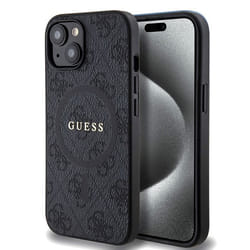 Coque pour iPhone 15 - Guess 4G Ring Classic Classic Logo MagSafe (GUHMP15SG4GFRK) - Noir