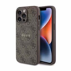 Étui pour iPhone 15 Pro Max - Guess - 4G Collection - Cuir Métal - Marron - MagSafe