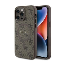 Étui pour iPhone 15 Pro Max - Guess - 4G Collection - Cuir Métal - Marron - MagSafe