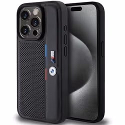 Étui Rigide - CG MOBILE - iPhone 15 Pro - Ligne Tricolore Perforée - Cuir Écologique - Noir