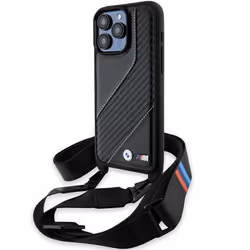 Coque pour iPhone 15 Pro Max - BMW - Éco-cuir - Noir - Sportif - Carbon Stripe