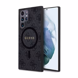 Étui pour Samsung Galaxy S24 Ultra - Guess - 4G Collection - Cuir Métal - Noir - MagSafe