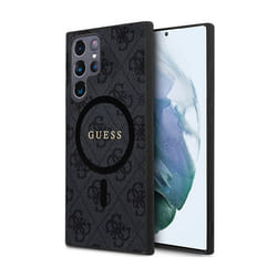 Étui pour Samsung Galaxy S24 Ultra - Guess - 4G Collection - Cuir Métal - Noir - MagSafe
