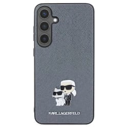 Karl Lagerfeld Coque pour Galaxy S24 Saffiano Karl et Choupette Rigide Élégant Gris